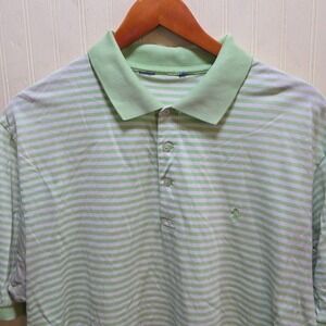 Polo Ralph Lauren Polo Shirt Mens XL Green White Stripe Cotton Knit Top